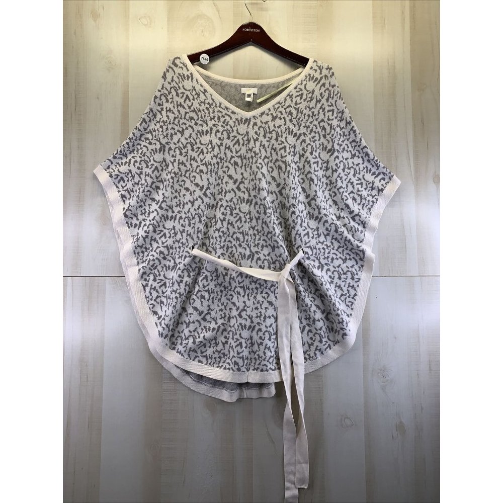 C womens 100% Cotton Gray Ivory Knit V Neck Wrap Shawl Pullover Size XL NWT-7646